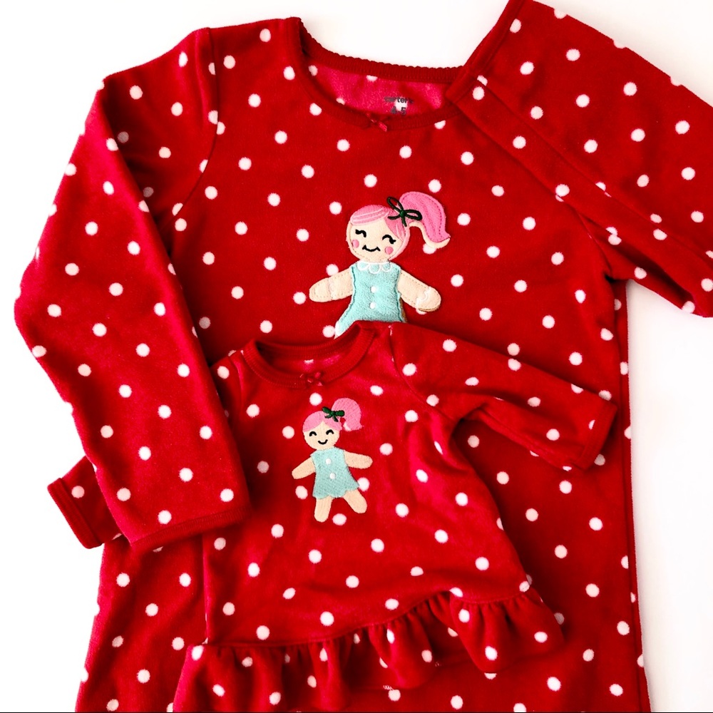 Carter’s Red PolkaDot Fleece Nightgown w/ Doll Set